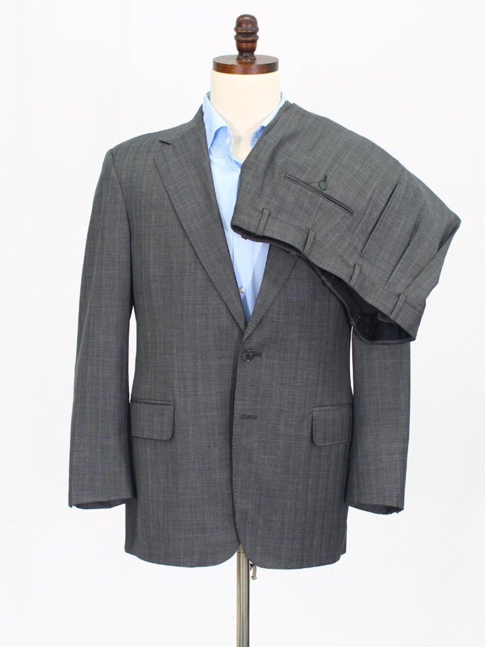 Tom James 40S 33x29 Gray Full Suit 2-Button Stripe R687